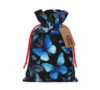 Blue Butterflies White Flowersprint Christmas Gift Bag, Drawstring Christmas Bags For Holiday Gifts, Party Favors