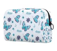 Blue Butterflies Willow Flowers Pattern Cosmetic Bag for Women, Travel Toiletries Bags Large Makeup Handy Pouch Organiser Bag with Zipper