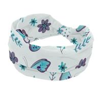 Blue Butterflies Willow Flowers Pattern Wide Headband, Turban Headbands for Women, Non Slip Head Wraps, Elastic Sweat Yoga Workout Hairband Soft Hairwrap Bandana