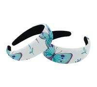 Blue Butterflies Willow Flowers Pattern Womens Headbands, Vintage Thick Hair Bands, 2 Packs Velvet Padded Headbands for Girls, Wide Hair Band Hoops