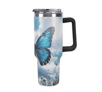 Blue Butterfly And Clouds 40 Oz Tumbler with Handle And Flip Straw, Vacuum Insulated Stainless Steel Tumbler Cups, Travel Coffee Mug, Dishwasher Safe & Bpa-Free, Reusable Water Bottle(black)