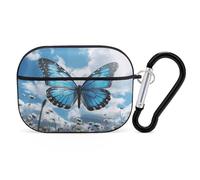 Blue Butterfly and Clouds Airpod Pro Case Cover Wireless Earbuds Case Protective Cover with Keychain Compatible with AirPods 1st & 2nd Generation Full Protective, Front LED Vi