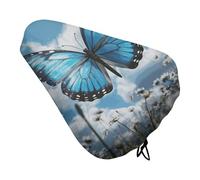 Blue Butterfly And Clouds Bike Seat Cover for Men Women, Waterproof & Dustproof Bike Seat Cushion with Drawstring, Adjustable Bicycle Saddle Cover for Or Rain & Sun Protection