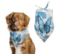 Blue Butterfly and Clouds Dog Bandana Washable & Adjustable Triangle Scarf, Breathable Pet Scarf for Small Medium Large Pets, Cute Fashion Pet Accessory