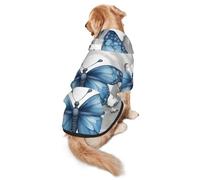 Blue Butterfly and Clouds Dog Hoodie for Medium Large Dogs, Warm Soft Pet Sweatshirt, Easy to Wear Jumper Clothes