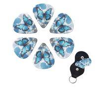 blue butterfly and Clouds Guitar Picks 6 Pack Guitar Plectrums with Picks Holder Celluloid Plectrums Includes Thin, Medium, Heavy Picks Plectrums for Acoustic Guitar Bass Picks 0.46mm