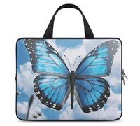 Blue Butterfly and Clouds Laptop Bags Ultra-Thin, Lightweight & Waterproof 10inch Laptop Sleeve, Durable Neoprene Material, Portable Protective Computer Bag with Hand Strap