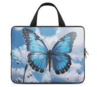 Blue Butterfly and Clouds Laptop Bags Ultra-Thin, Lightweight & Waterproof 13inch Laptop Sleeve, Durable Neoprene Material, Portable Protective Computer Bag with Hand Strap
