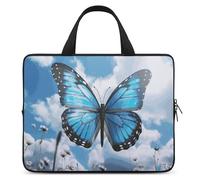 Blue Butterfly and Clouds Laptop Bags Ultra-Thin, Lightweight & Waterproof 15inch Laptop Sleeve, Durable Neoprene Material, Portable Protective Computer Bag with Hand Strap