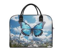 Blue Butterfly And Clouds Laptop Tote Bag Casual Travel Handbag Multi Pocket Shoulder Bags for Work Travel