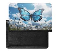 Blue Butterfly And Clouds Passport Holder Vaccine Card Holder Travel Document Organizer Credit Card Organizer for Women/Men