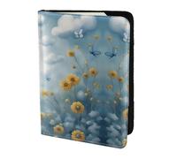 blue butterfly and Clouds print Travel Wallet Passport Holder Case for Family Leather Passport Cover for Men Women, Black, One Size