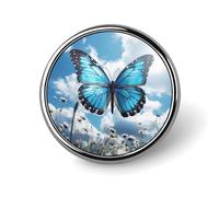 Blue Butterfly And Clouds Round Badge Personalized Metal Lapel Pin Badges Fit Clothing Bags Hat Humorous Printed Brooch Badge Party Decorations Accessories for Men Women