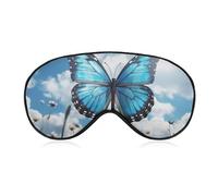Blue Butterfly and Clouds Sleep Mask Light Block-Out Eye Mask for Side Sleeper Pressure-Free Soft Night Blindfold with Adjustable Strap Breathable Sleep Eye Cover for Travel