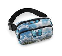 Blue Butterfly And Clouds Waist Bag Fashion Fanny Bag with Adjustable Strap for Outdoor Workout Cycling Unisex, white, 20x13cm, Waist Bag