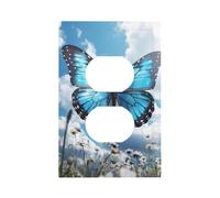 blue butterfly and Clouds Wall Plates Decorative Light Switch Cover 1 Gang Outlet Covers Standard Size 5" x 3" Plug Covers Electrical Switchplate Home Decor for Bedroom Kitchen