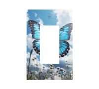 blue butterfly and Clouds Wall Plates Decorative Light Switch Cover 1 Gang Outlet Covers Standard Size 5" x 3" Plug Covers Electrical Switchplate Home Decor for Bedroom Kitchen