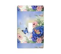 Blue Butterfly And Flowers Print Graphics Decor Wallplates -Single Toggle Light Switch Cover Wall Plate Cover