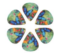 blue butterfly and Flowers Printed Guitar Picks 6-Pack with Holder - 0.96mm Funny Guitar Picks for Acoustic Guitar, Electric Guitar, Bass Guitar