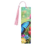 Blue Butterfly and Flowers Printed Metal Bookmarks S - Pink Lightweight Aluminium Book Marker for Books, Journals & Gifts, Ideal Book Lovers, Holiday Decor & Crafts