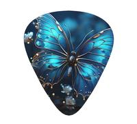 Blue Butterfly And Moon 12 Pack Guitar Plectrums With Storage Case, 0.46/0.71/0.96mm, Including Thin, Medium Thick Guitar Plectrums For Electric Guitars Bass Ukulele