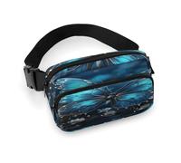Blue Butterfly And Moon Fanny Pack Belt Bag with Adjustable Strap Fashion Waist Bag for Outdoor Sports Hiking