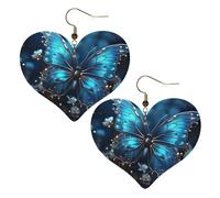 Blue Butterfly and Moon Leather Earrings for Women Heart Earring Lightweight Dangle Earrings Jewelry Gifts, One Size, No Gemstone