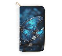 Blue Butterfly And Moon Long Wallet with Zip Rodeo Wallet Credit Card Holder Mini Purse Passport Bag for Men Women