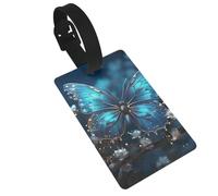 Blue Butterfly and Moon Luggage Tag PVC Travel Bag Tag with Strap ID Card Label for Suitcase Backpack Carry On Baggage Identifier