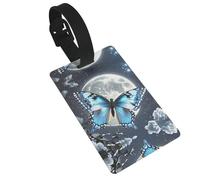 Blue Butterfly and Moon Luggage Tags for Suitcases, PVC Suitcase Tag with Secure Strap Suitcase Identifier with Privacy Name Card for Travel Bag Tags Personalized Baggage Tag for Women Men