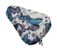 Blue Butterfly And White Cat Bike Seat Cover with Drawstring Bicycle Saddle Rain Dust Cover UV Protection Bike Seat Cushion Shield for Women Men City Mountain