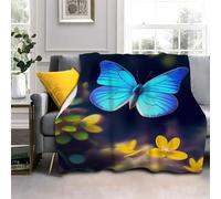 Blue Butterfly Blanket Yellow Flowers Fluffy Throw Blanket for Beds Sofa, Soft Warm Fleece Blankets and Throws, King Size 200x240cm AL2081