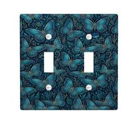 Blue Butterfly Botanical Pattern Fanciful Double Light Switch Cover Plate