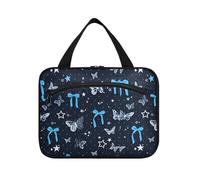 Blue Butterfly Bow Hanging Cosmetic Bags with Zipper with Hook, Designer Unisex Toiletry Bag Hanging for Women Travel Porta cosmeticos Mujer para cartera L
