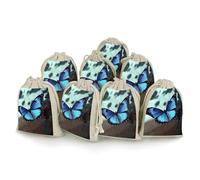 Blue Butterfly Bunches Pocket Cotton And Hemp with Drawstring 8 Pieces Reusable Gift Bags Jewelry Pouch for Wedding DIY Craft Party (4.9 X 6.7 Inch)