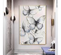 Blue Butterfly Canvas Wall Art Abstract Texture Painting White Butterflic Picture Black Texture Poster Modern Butterfly Canvas Modern Textured Prints Abstract Butterflic Artwork Decor 16x24in No Frame
