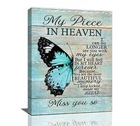 Blue Butterfly Canvas Wall Art Memorial Gift Teal Sympathy Sign Pictures Wall Decor Country My Piece in Heaven Painting Prints Modern Artwork Home Decoration for Bathroom Bedroom Living Room 12"x16"