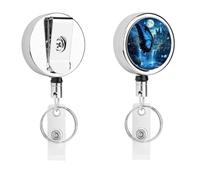 Blue Butterfly Castle Moon Metal Retractable Keychain Heavy Duty ID Badge Holder Stainless Steel Badge Reel with Belt Clip