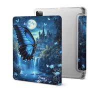 Blue Butterfly Castle Moon Slim Tablet Cases Compatible with iPad Series With Pencil Holder Protective Cover Compatible with IPAD Pro 2021 （11in）