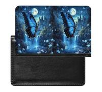 Blue Butterfly Castle Moon Travel Passport Covers Unisex Wallet Holder Slim RFID Blocking Card Case Protector Essentials