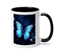 Blue Butterfly Ceramic Coffee Mug with Handle 11 Ounces, Porcelain Mug Coffee Cup Tea Mug Water Cup Ideal for Coffee,Tea,Latte,Cappuccino,Microwave & Dishwasher Safe Unique Gift Cup