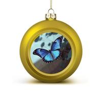 Blue Butterfly Christmas Balls Ornaments 4PCS Christmas Tree Hanging Ball Personalization Golden-Style Xmas Trees Ball Pendant for Holiday Party Decoration Supplies