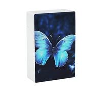 Blue Butterfly Cigarette Case, Plastic Waterproof Shockproof, Airtight Push Open Cigarette Box, Capacity King Size Cigarette Holder, Portable Cigarette Container for Outdoor Travel Camping Office