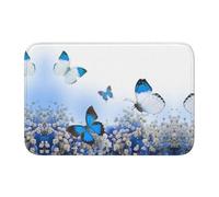 Blue Butterfly Crystal Velvet Lock Edge Floor Mat 40x60, Non Slip, Easy To Clean, Comfortable Foot Feel