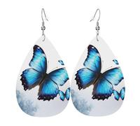 Blue Butterfly Earrings for Women Teardrop Leather Earring Double Sided Drop Dangle Earrings Lightweight Women's Ear Accessories Jewelry Fashion Birthday Gift