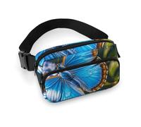 Blue Butterfly Fanny Pack for Women Men Waist Bag Belt Bag Adjustable Casual Bag for Travel Sports Hiking, white, 7.9x5.1inches