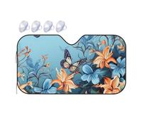 Blue Butterfly Floral Car Windshield Sun Shade Foldable Car Front Window Sunshade for Sun, Heat and UV Rays, Auto Sun Blocker Visor Protector for Cars, SUVs Medium