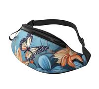 Blue butterfly floral Fanny Pack for Men Women, Waterproof Sports Waist Bag Fashion Belt Bag Crossbody Bags Hip Bum Bag with Adjustable Strap Large Sling Bag Purse for Travel Hiking