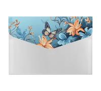 Blue Butterfly Floral File Folder, Plastic Accordion File Folders with 6 Pockets, Expanding File Organizer with Snap Closure, Portable Document Paper Organizer, Office Supplies Filing Folders