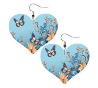 Blue butterfly floral Leather Earrings for Women Heart Earring Lightweight Dangle Earrings Jewelry Gifts